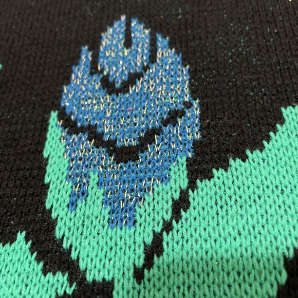 Vintage whimsigoth sweater black Turquoise floral ITALY Acrylic Oversized S - Picture 8 of 9